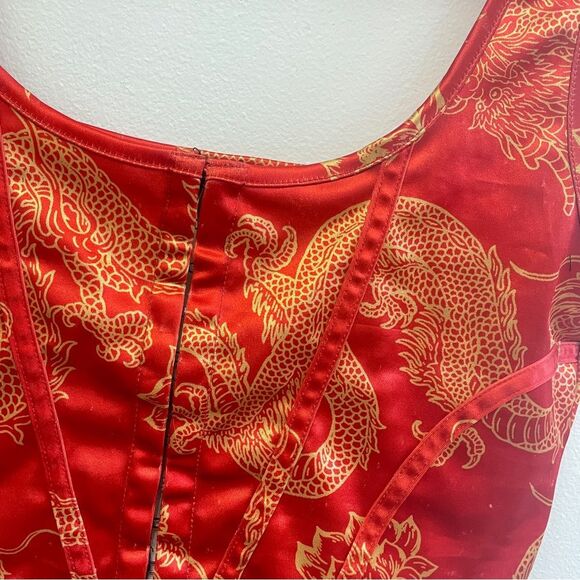 Motel Elci Corset Top XL In Dragon Flower Red Gold Crop Top - Picture 7 of 10
